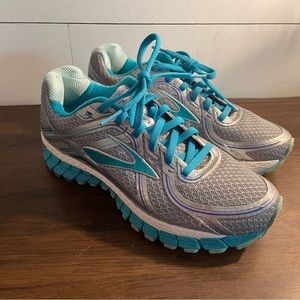 Brooks Adrenaline GTS 16 1202031B170 Women's Silver/Blue Running Shoes Sz 6.5